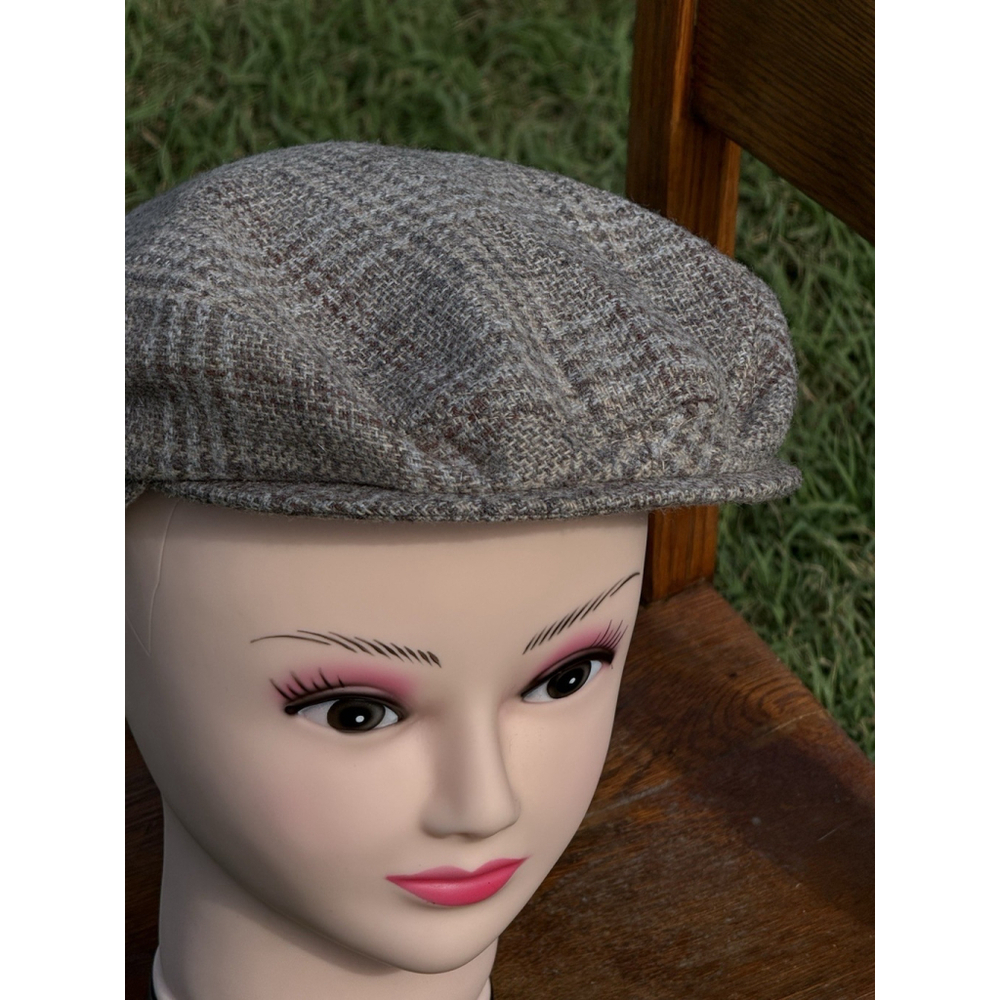 Vintage Totes Newsboy Cabbie Flat Cap Hat GREY Wool Blend Plaid MEDIUM - Picture 2 of 5